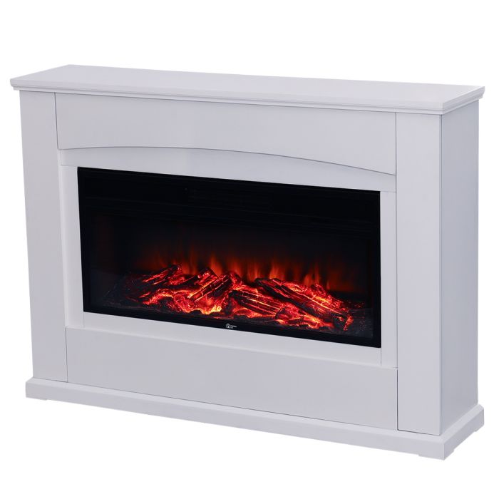 Electric Fireplace with White Wooden Mantel - 87.6cm H