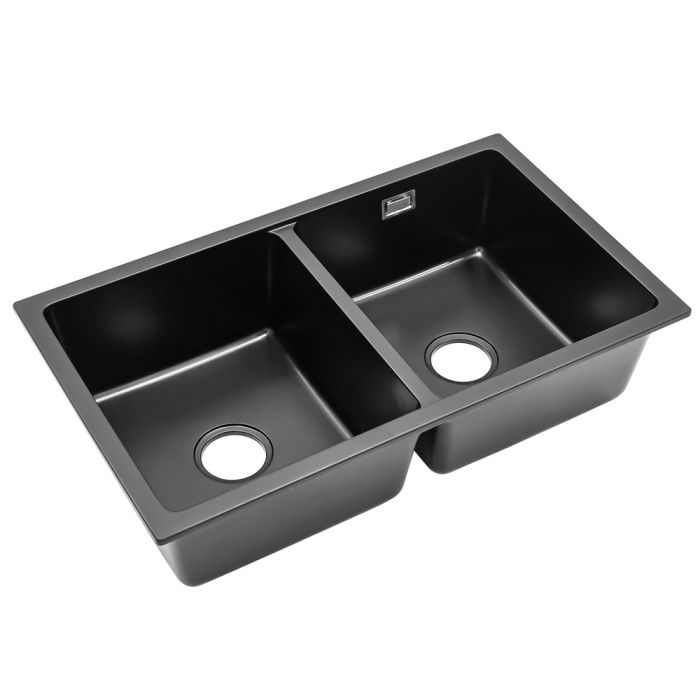 Quartz Undermount Kitchen Sink Double Bowl Black/Grey – Living And Home
