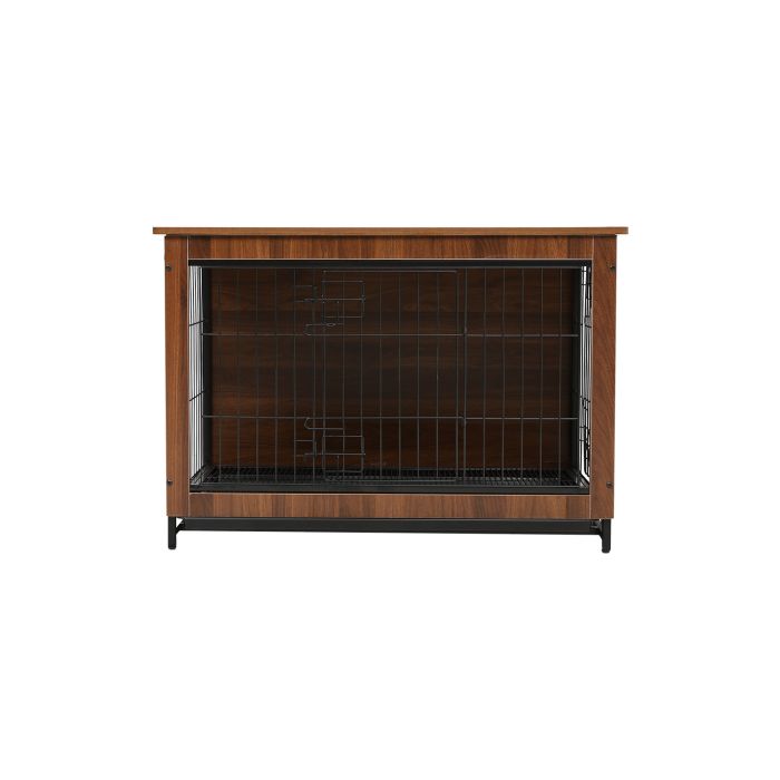 Brown Wooden Wire Dog Crate with Secure Latch Closures