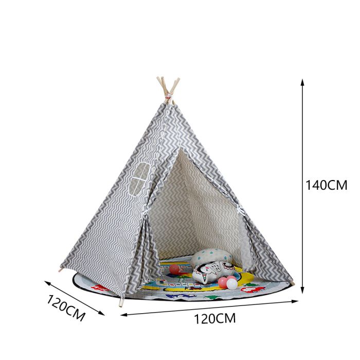Indoor Kids Play Tent White Grid Teepee Tent Fabric Spire Play House