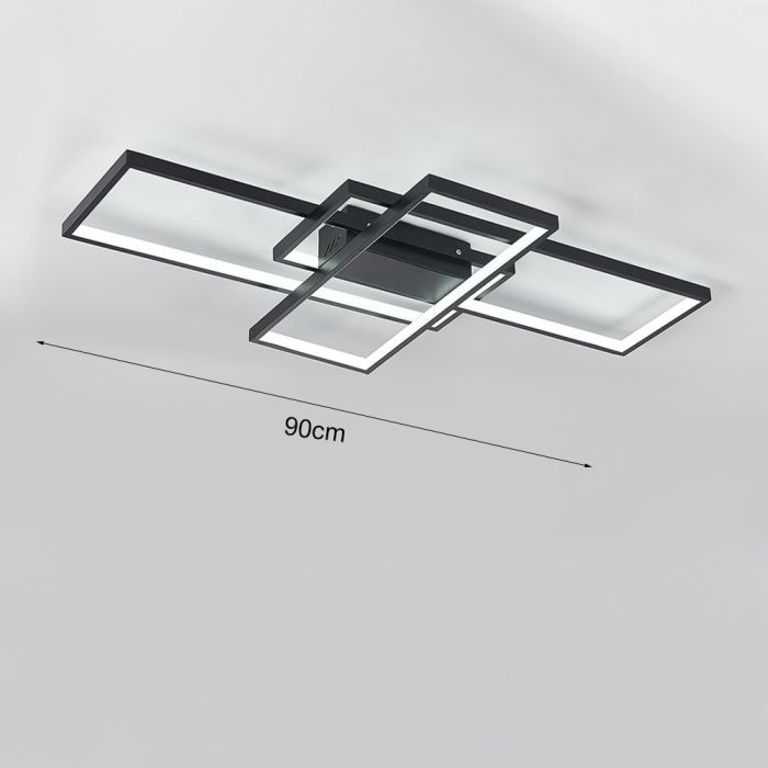 Contemporary LED Ceiling Fixture: Tri-Black Rectangular Shades-90cm W