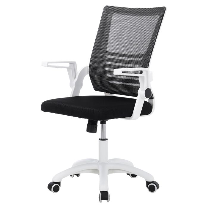 Black Mesh Back Ergonomic 360 Degree Swivel Office Chair With Folding Armrests- White handrail