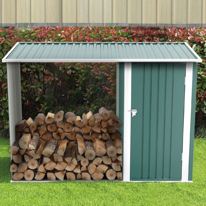 Steel Outdoor Garden Storage Shed with Log Stacking Rack