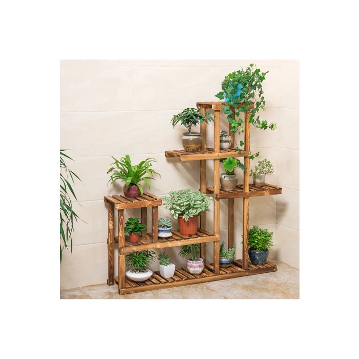 VILANO 5 Tier Wooden Plant Stand for Balcony Garden Patio 96cm Height - Brown