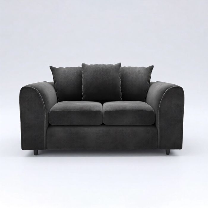 DELANO Plush Velvet 2 Seater Scatterback Sofa - Black