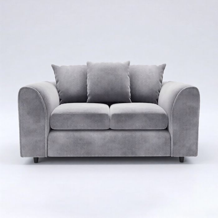 DELANO Plush Velvet 2 Seater Scatterback Sofa - Light Grey