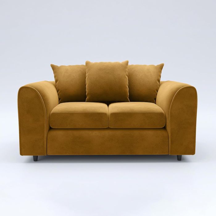 DELANO Plush Velvet 2 Seater Scatterback Sofa - Mustard
