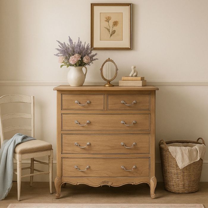 ALDERBROOK Oak Finish Chest of Drawers - Medium-sized, 5 Drawers