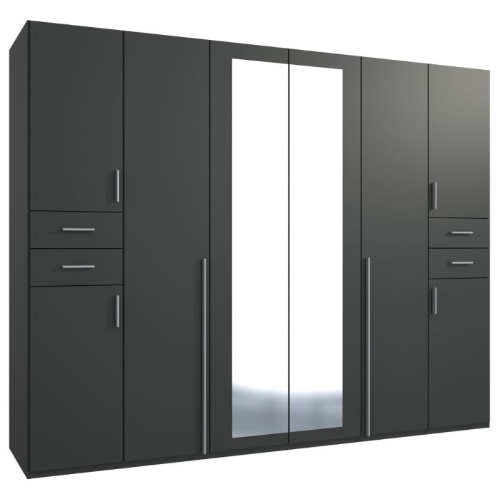 Fenton 6 Doors Wardrobe with 4 Drawers - Graphite