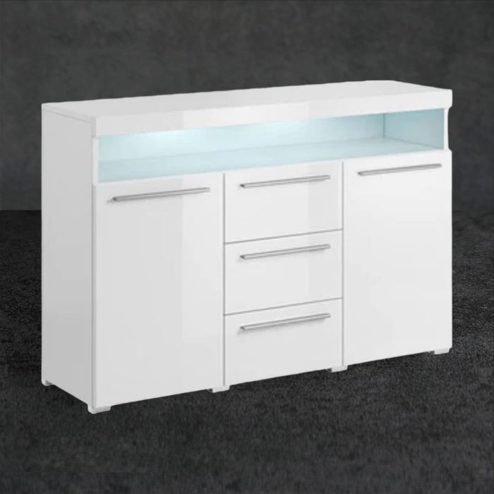 Opulent Orbit Sideboard with 3 Drawers and 2 Doors in White - 132cm