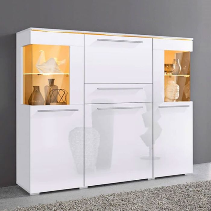 Opulent Orbit Sideboard with 3 Closed Compartments in White - 130cm