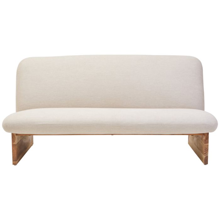NORVELLIN Linen 2 Seater Armless Sofa with Wooden Base - Cream