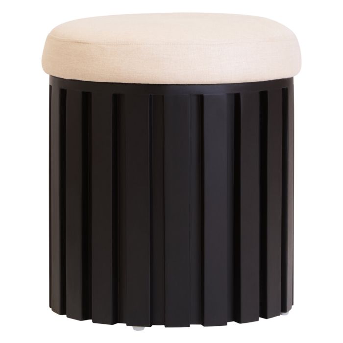 RENSHARA Wooden Linen Padded Stool - Black