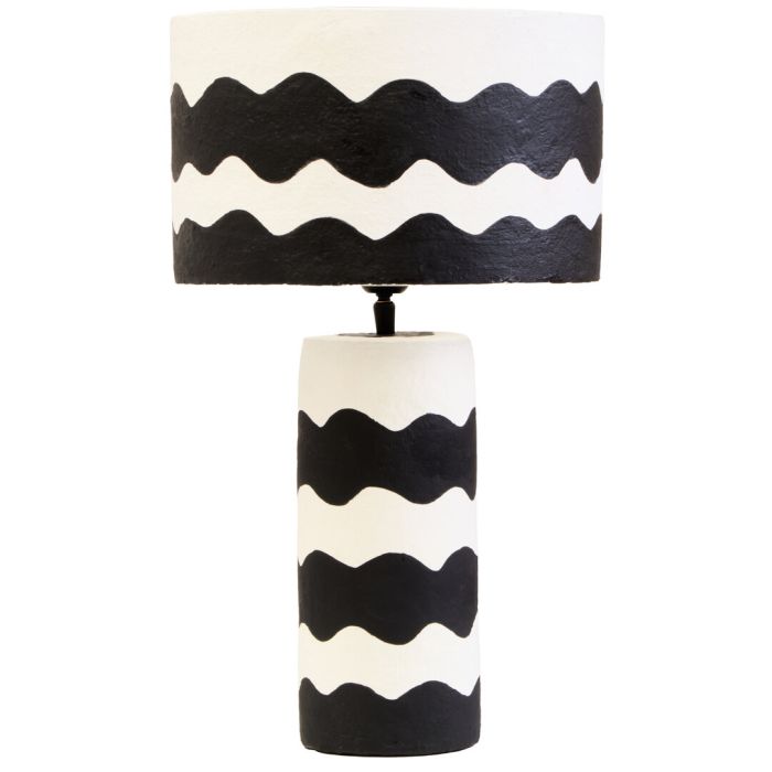 KELMORA Curved Stripe Papier Mache Table Lamp - Black and White