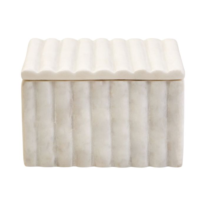 FENWRETH Decorative Square Fluted Marble Box - White