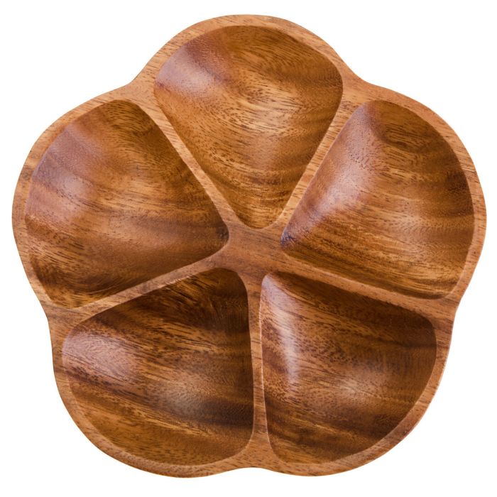 BRAVELYN Five Section Flower Wooden Serving Tray - Brown