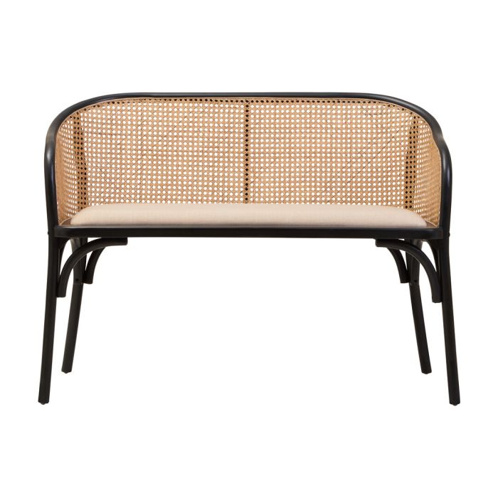 MORWYNNE Fabric with Wooden Base Rattan Garden Bench - Black