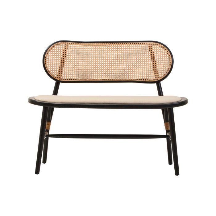 MORWYNNE Fabric with Wooden Base Rattan Armless Garden Bench - Black