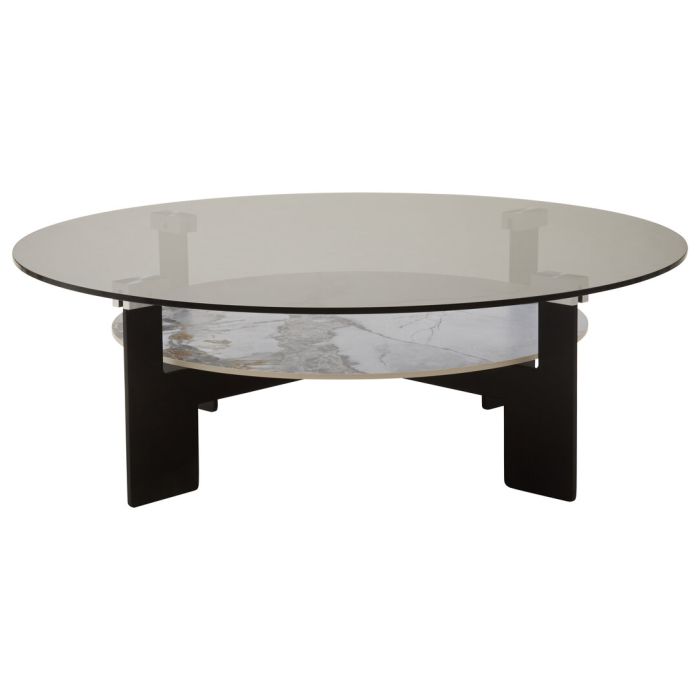MARVESSAN Large Round Glass and Ceramic Coffee Table - Grey