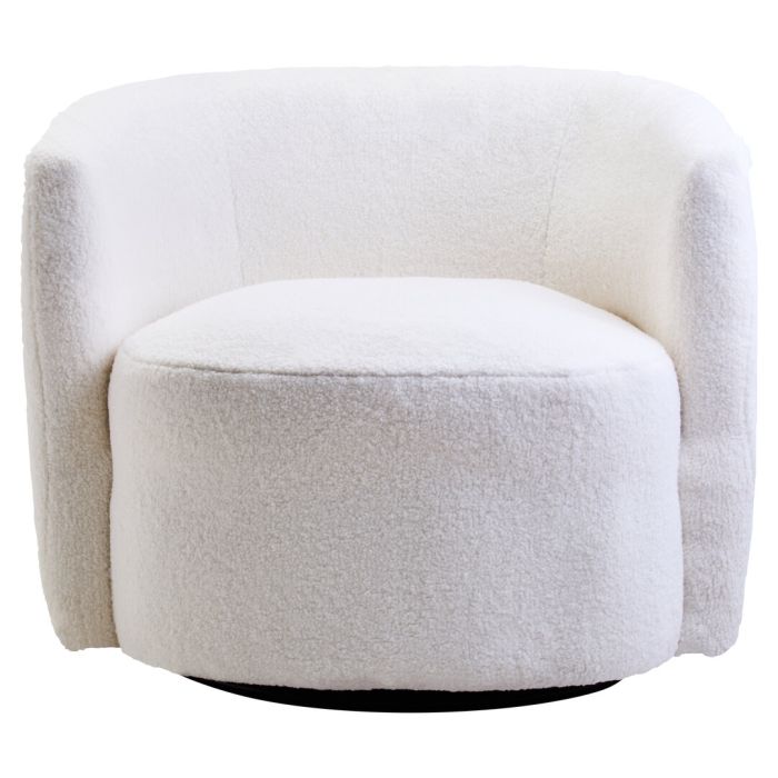 BRENVALE Boucle Fabric Curved Lounge Armchair with Swivel Base - Cream