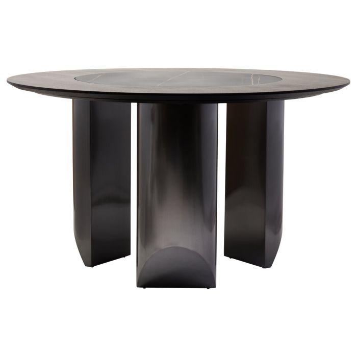 MARVESSAN Round Dining Table with Ceramic Lazy Susan - Black