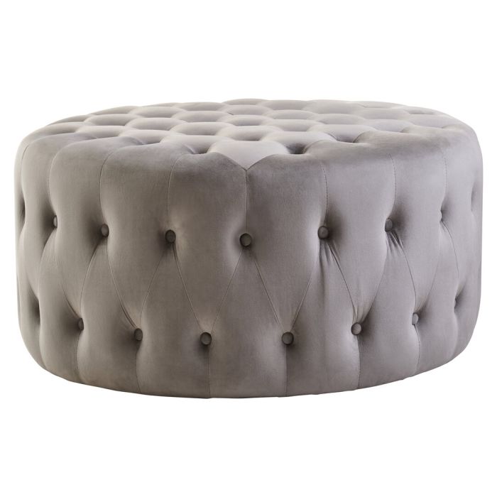 LYNTHRAE Velvet Round Button Tufted Footstool - Grey