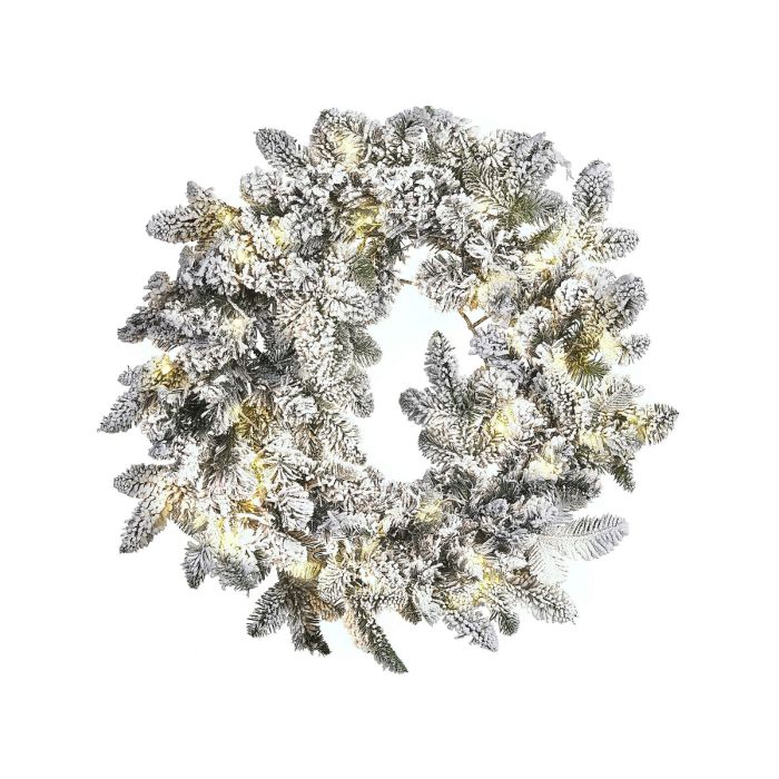 Frosty Delight Pre Lit Snowy Christmas Wreath 70 cm - White