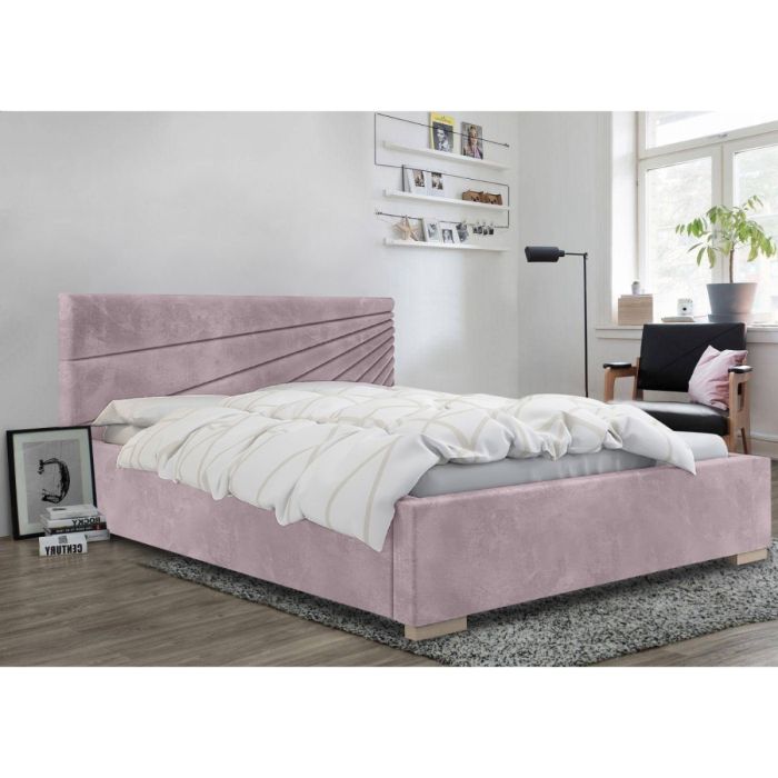 Fenna Plush Velvet Fabric Bed, Pink Colour - 5 Sizes