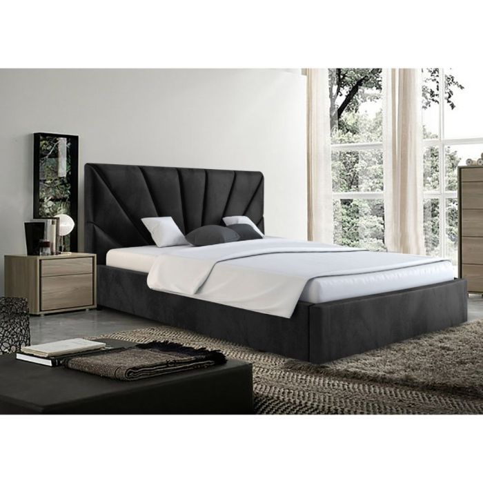 Hamini Plush Velvet Fabric Bed, Black Colour - 5 Sizes