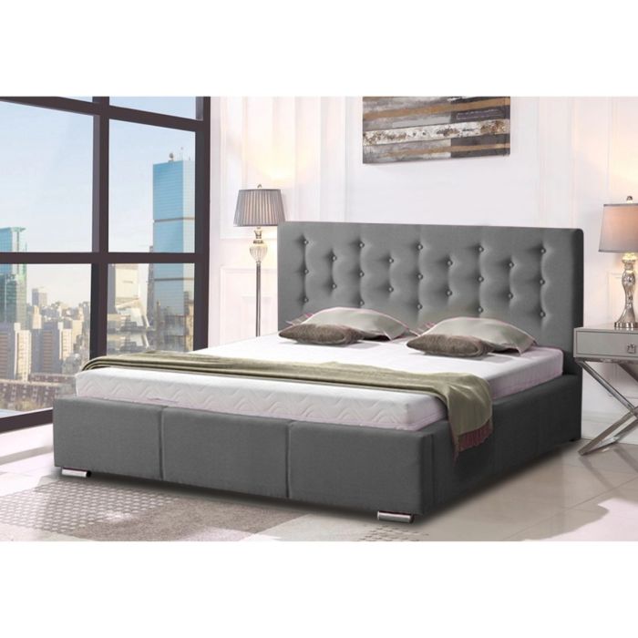 Pinia Plush Velvet Fabric Bed, Grey Colour - 5 Sizes