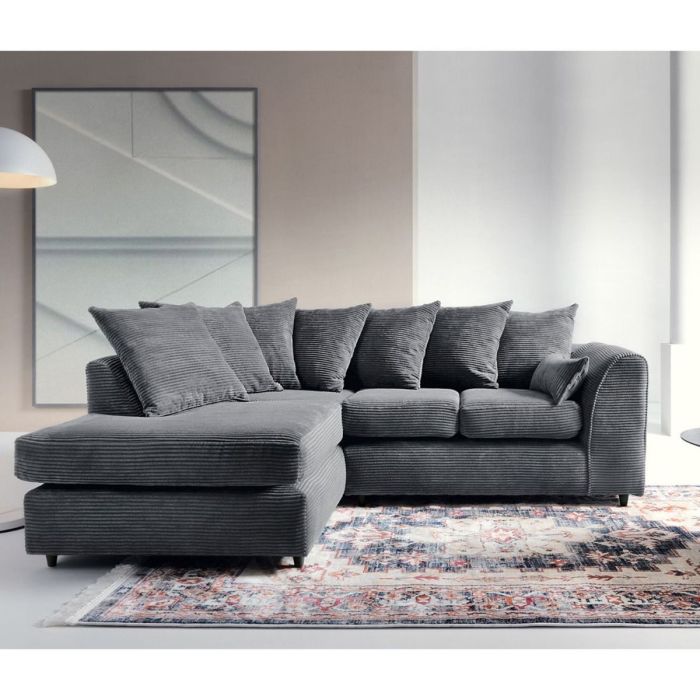 ATLASTON Jumbo Cord 4 Seater L Shaped - Left Hand Facing Corner Sofa - Grey