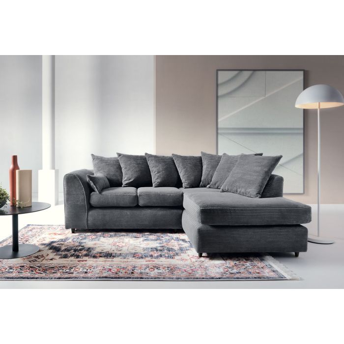 ATLASTON Jumbo Cord 4 Seater L Shaped - Right Hand Facing Corner Sofa - Grey