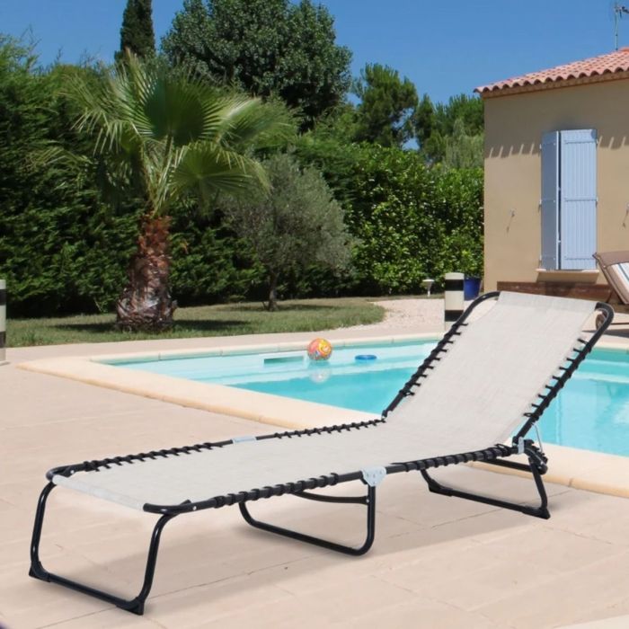 4 Adjustable Positions Foldable Sun Lounge - Cream White