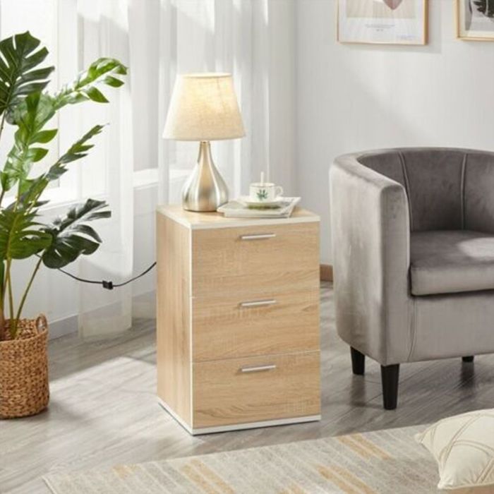 3 Drawers Bedside Table - White Grey Light Oak Black