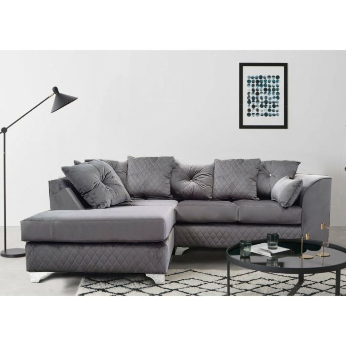 VICTORIA Plush Velvet 4 Seater L Shaped - Left Hand Facing Corner Sofa - Grey