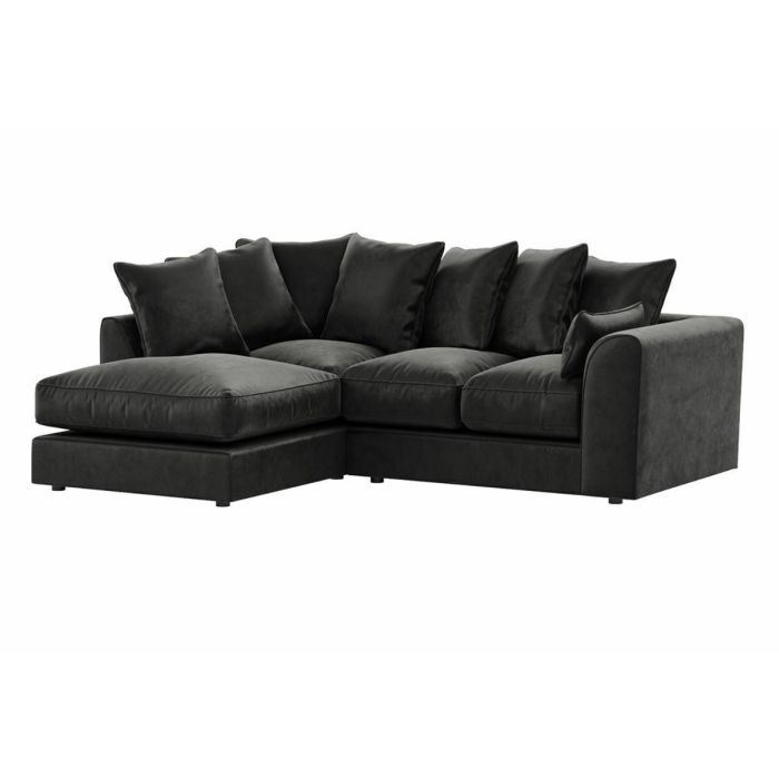 VOSTA Plush Velvet 4 Seater L Shaped - Left Hand Facing Corner Sofa - Black