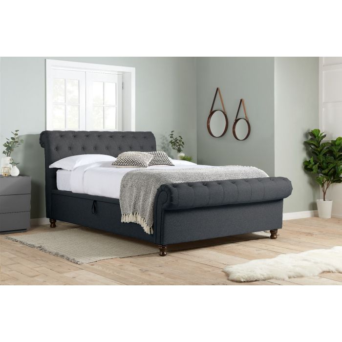 Birlea Castello Charcoal Fabric Side Ottoman Storage Bed - Double 4ft6