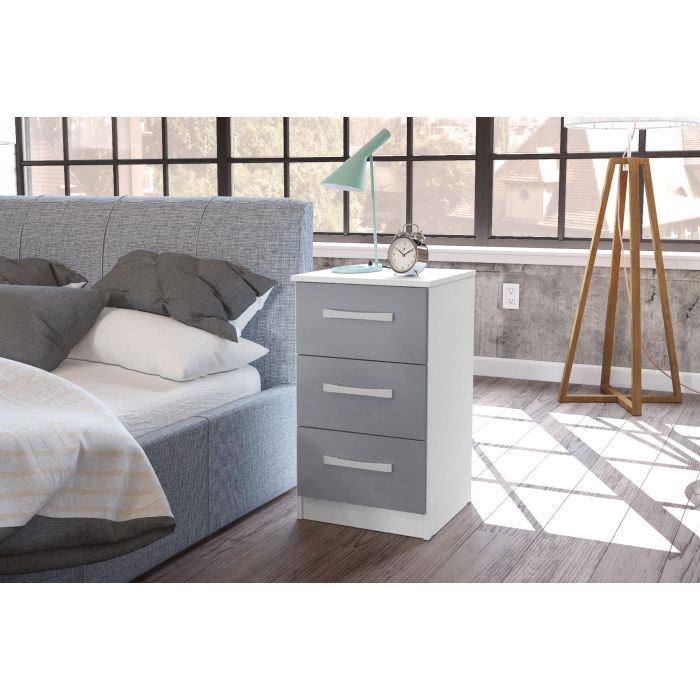 Lynx 3 Drawer Bedside Table - White and Grey