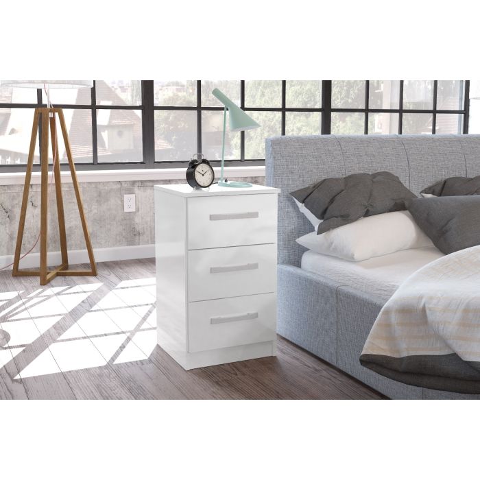 Lynx 3 Drawer Bedside Table - White