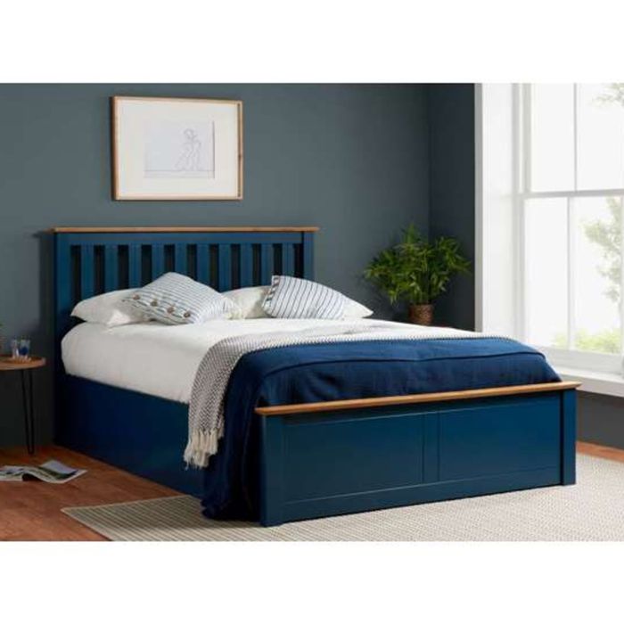 Phoenix Wooden Ottoman Storage Navy Blue Bed - Small Double 4ft