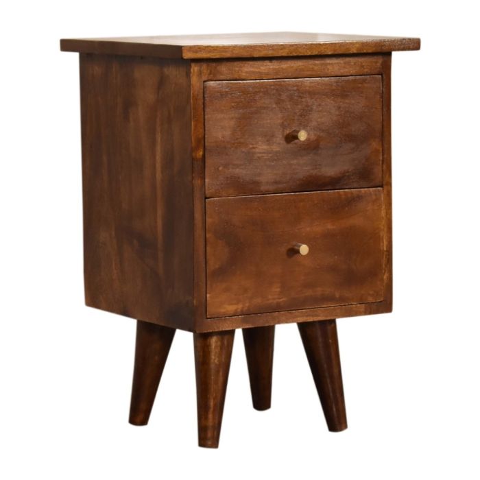 Solid Mango Wood 2 Drawers Bedside - Chestnut