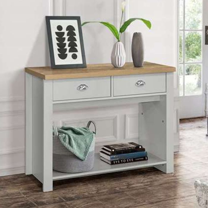 Modern Design Oak Top 2 Drawers Console Table - Grey