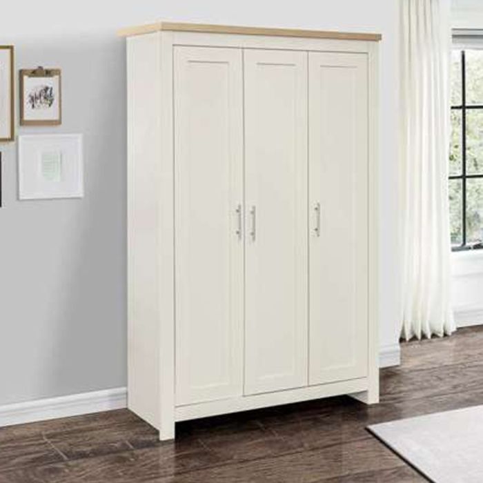 Classic Design Oak Top 3 Door Wardrobe - Cream
