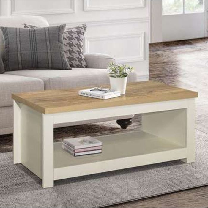 Classic Design Oak Top Coffee Table - Cream