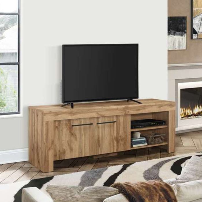 Modern Design 2 Large Shelves Tv Unit Stand with Two Large Drawers- Oak