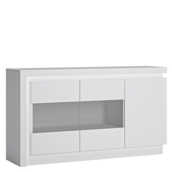 Newry High Gloss 3 Door Glazed Sideboard With LED Lights - White