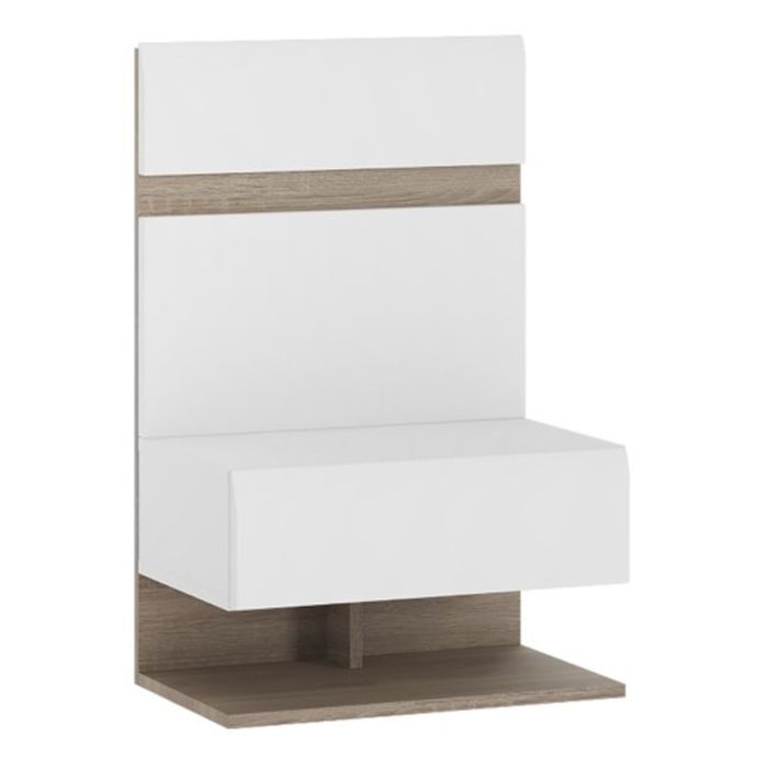Kosovo High Gloss Bedside Extension for Bed - White with Truffle Oak