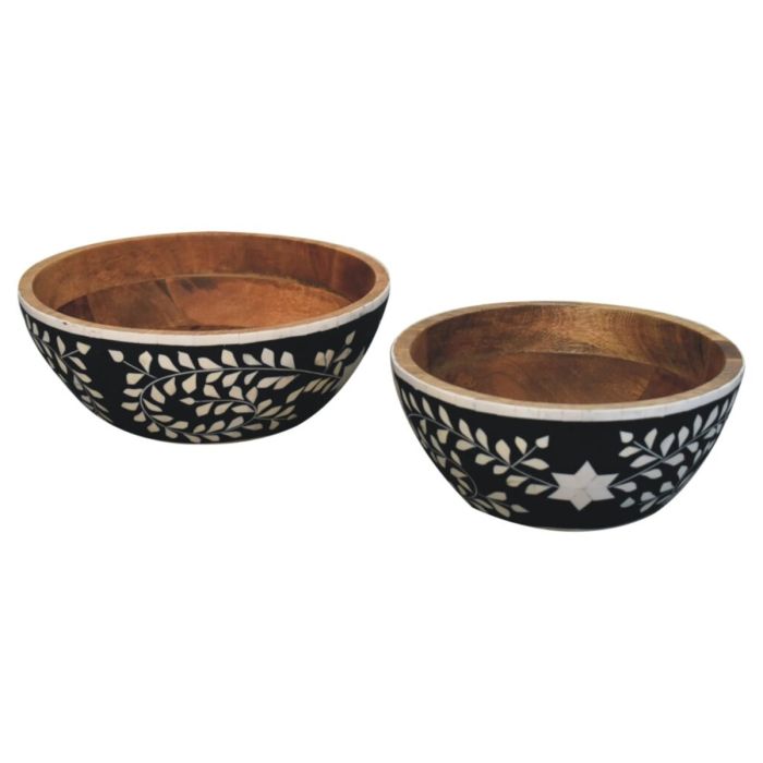 2 Pcs Mango Wood Floral Bowl with Resin Inlay