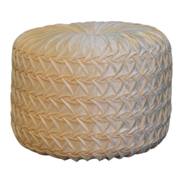 Pleated Design Deep Button Hart Pouffe Footstool - Cream