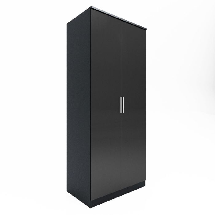 High Gloss 2 Door Wardrobe With Hanging Rail - Black